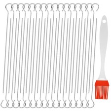 32PCS Stainless Steel Skewers，20cm Metal BBQ Sticks for Grilling Chicken Keba...