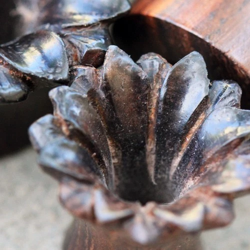 PAR de tapones túnel flor loto madera Sono marrón oscuro orgánicos Foto 3 de 4