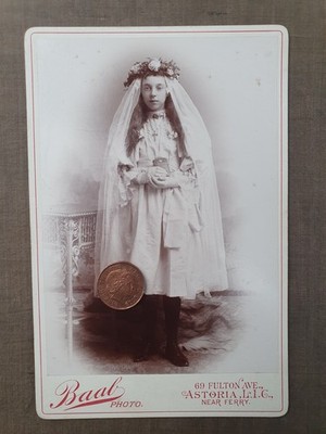 Girl First Holy Communion Dress Cabinet Card by Baab of Astoria New York c.1880