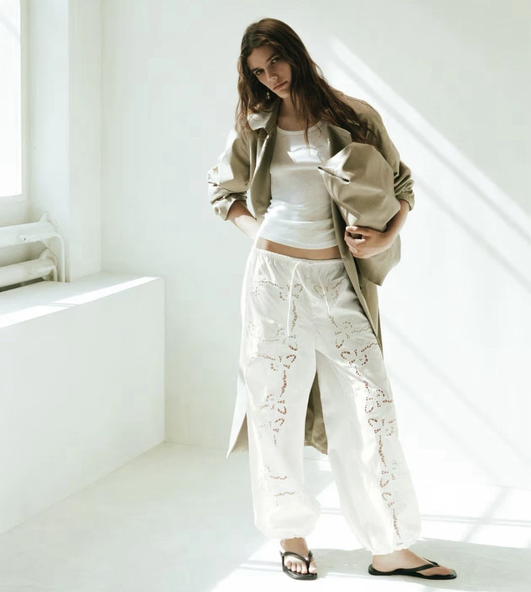 Pantalones para mujer H&M Edition Broderie Anglaise globo (blanco) grandes