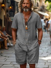 Mens Tracksuit 2-Piece Set Long Sleeve T Shirt Shorts Sweatsuit Outfit Set