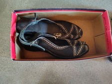 Vintage Womens Black Mesh Peep Toe Slingback Shoes With Embroidered Details Or