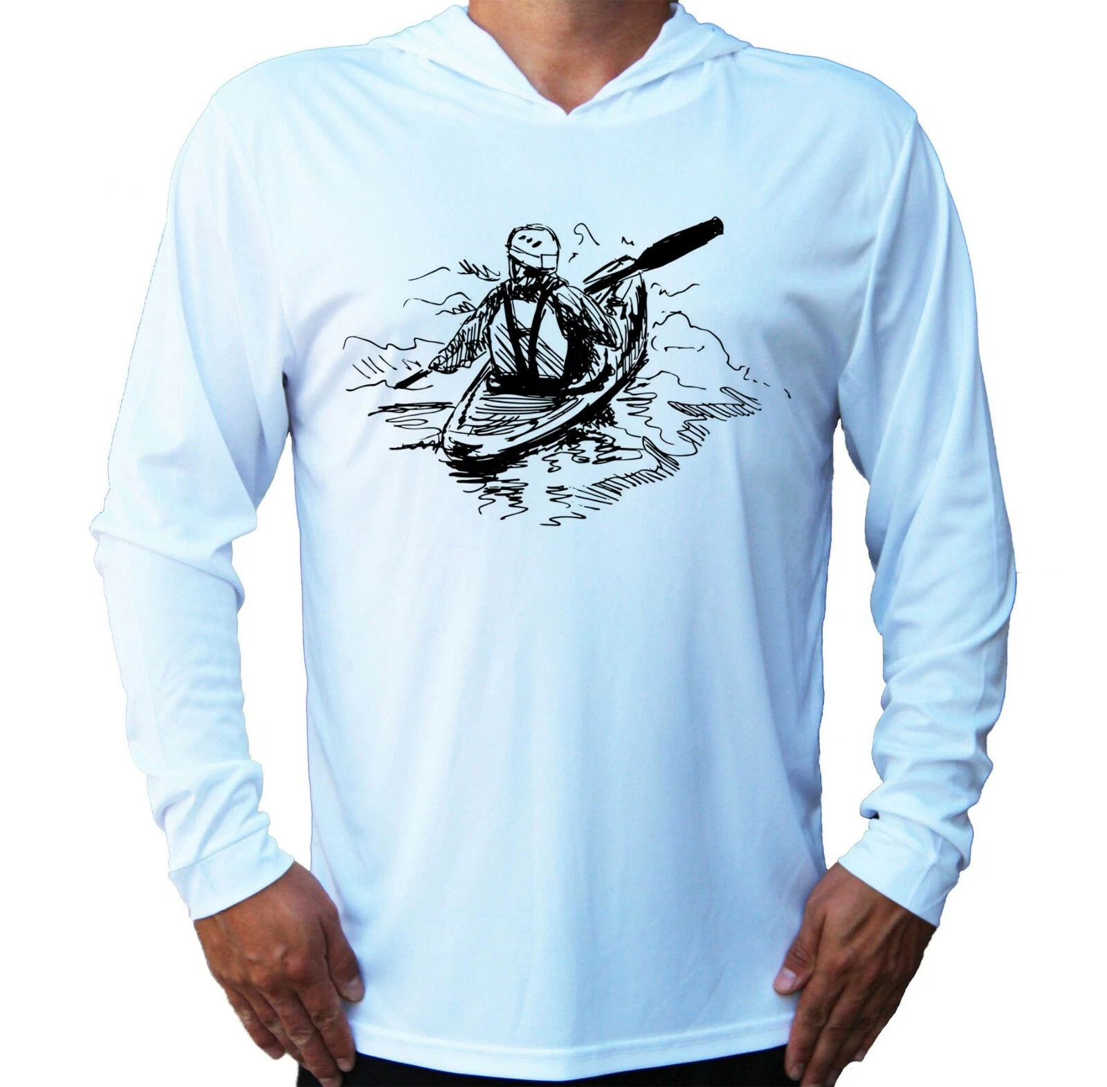 Kayak Fishing Fisherman UV Protected UPF 50 Long Sleeve T-Shirt Hood Boat Sport