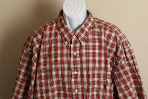 Ralph Lauren Men's red, green and ivory plaid short sleeve shirt 3XB Big 3XL