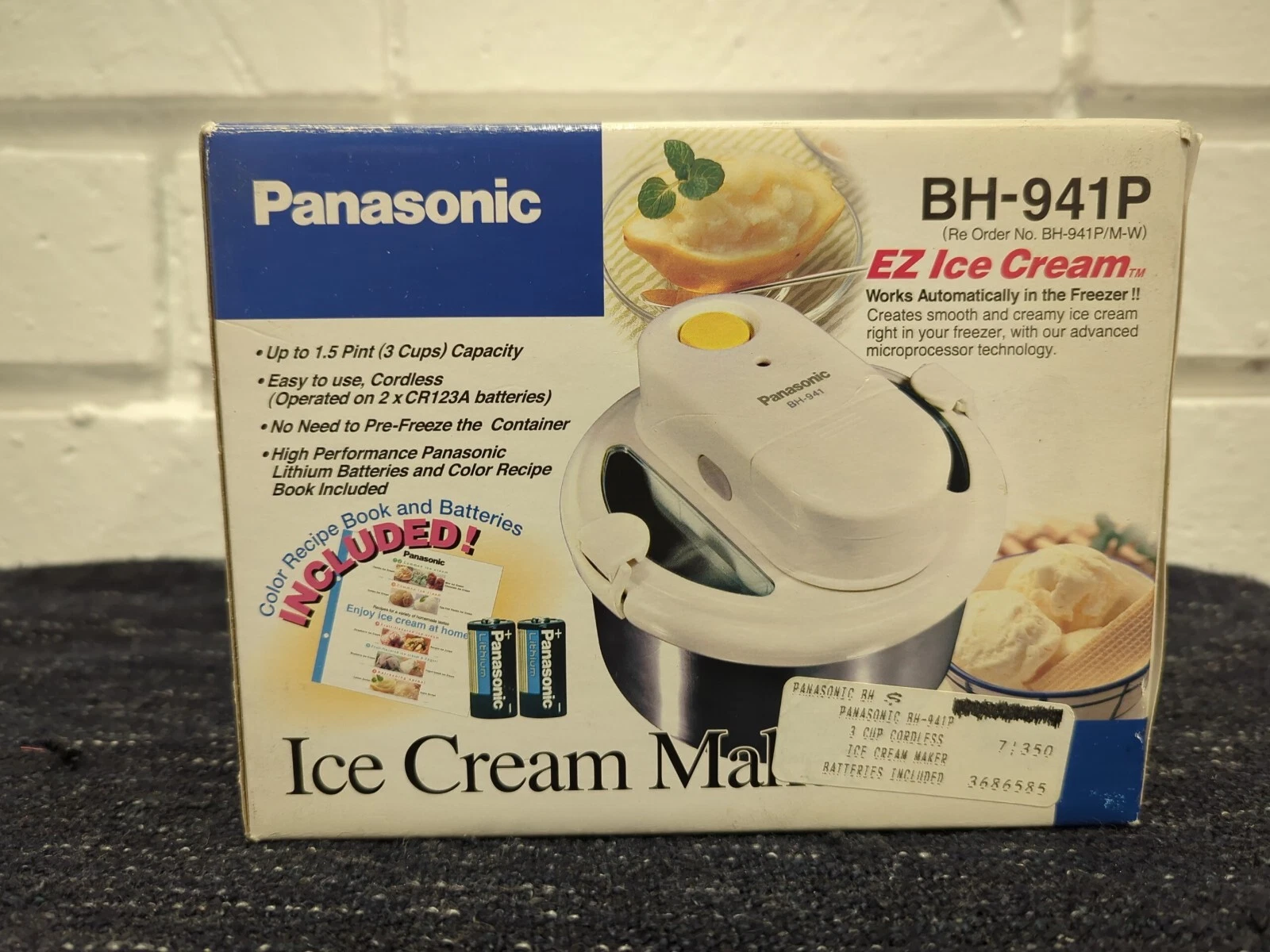 Vintage Panasonic Ice Cream Maker BH-941P Cordless 3 Cup 1.5 Pint