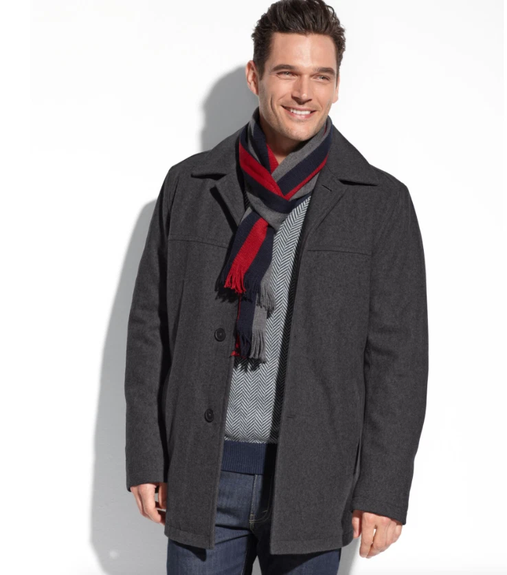 Tommy Hilfiger V6304 Men's Wool Scarf Coat in Charcoal Size M