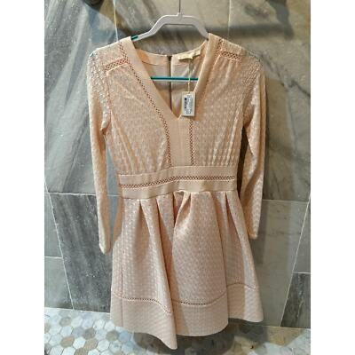 NWT Maje Light Peach Lace Rossignol Pleated Mini Dress