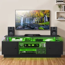 LED TV Stand Cabinet With Power Outlets Open Shelves for 50 to 70 in TVs Console
