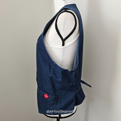 Vintage USA Cherokee Denim Vest Waistcoat Tie Back Women sz Large - Picture 5 of 10