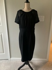 Vince Camuto Illusion Short Sleeve Crepe & Chiffon Dress in Black Size 6 NWT