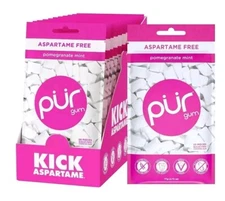 PUR Xylitol Chewing Gum POMEGRANATE MINT (55 Pieces, 12 Pack) Sugarless Vegan