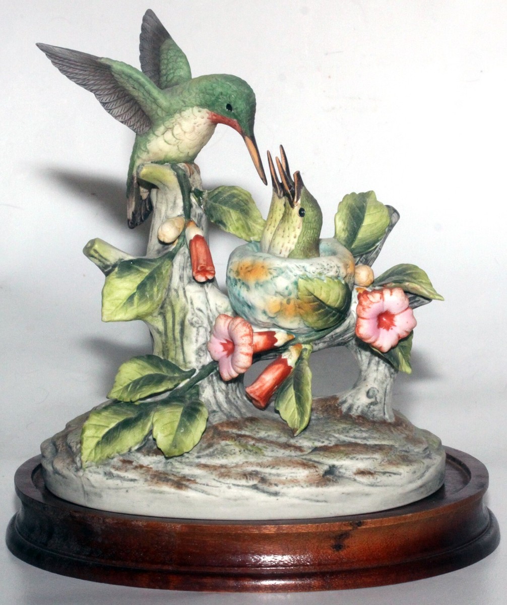 Andrea Sadek Ruby Throated Hummingbird Feeding Chicks Figurine