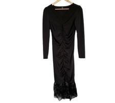 Shein Dress Womens Medium Black MIDI V Neck Long Sleeve Lace Bottom