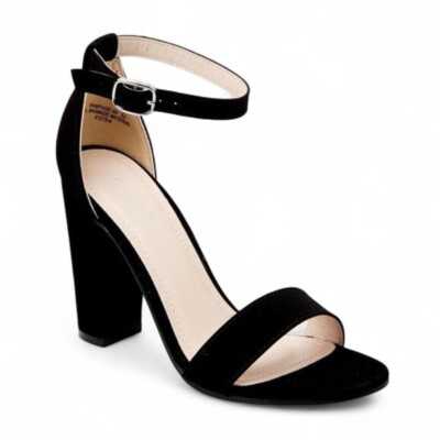 #ad Black Faux Suede Ankle Strap Heels Women’s Size 8.5 $24.00