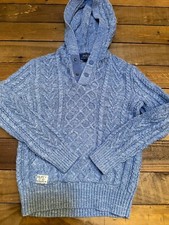 Polo Ralph Lauren Kid Girls M Blue Knitted Hoodie Sweater 1/3 Snap