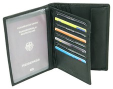 CA$H Herren Brieftasche - Große Pass- und Ausweishülle - Echt-Leder - Schwarz
