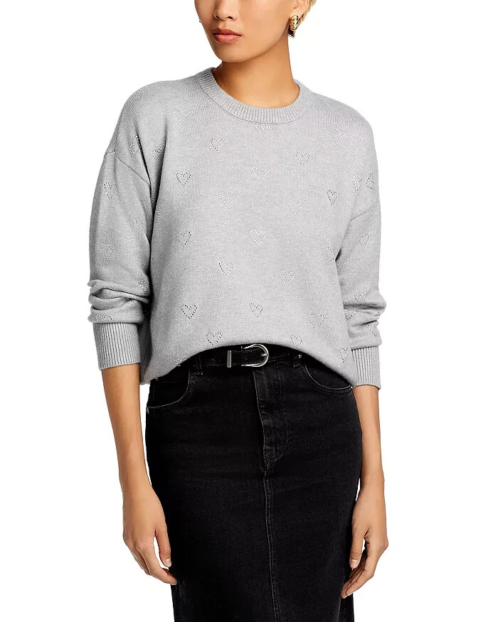 Aqua x Kerri Rosenthal Rhinestone Heart Crewneck Sweater L89913 Womens Size S