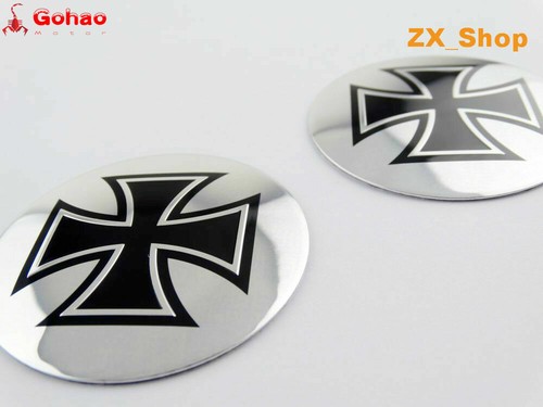 2x Motorcycle Car Fuel Gas Oil Tank Fairing Iron Cross Emblem Decal Badge New - Picture 4 of 4