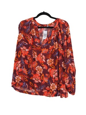 Old Navy Damen Top XXL lila geblümt 100% Viskose Langarm V-Ausschnitt Basic