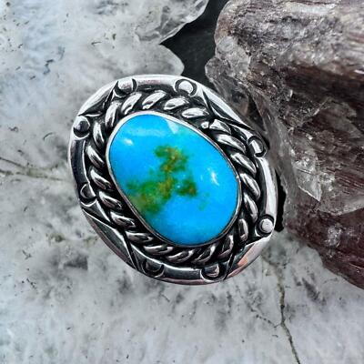 Native American Sterling Silver Oval Sonora Gold Turquoise Ring S 8.25 For Women