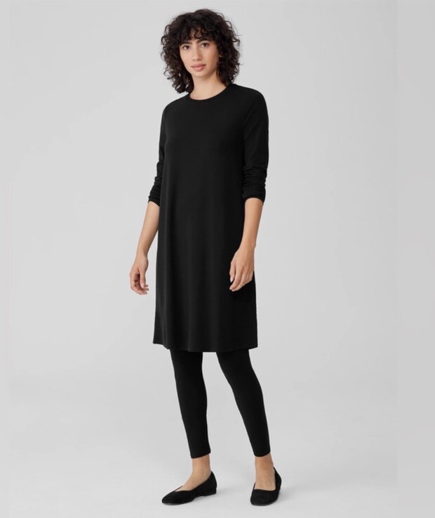 Eileen Fisher Crewneck Boxy Long Sleeve Dress - Black - Size S Eileen Fisher Crewneck Boxy Long Sleeve Dress - Black - Size S