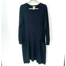 Sundance Film Noir Sweater Dress Sz M Black Cotton Silk Knit Pockets Long Sleeve