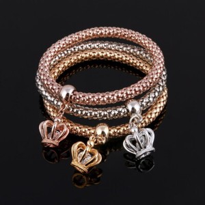 Authentic 3Pcs Set Gold Plated Crystal Love Heart Charms Bracelet For Women