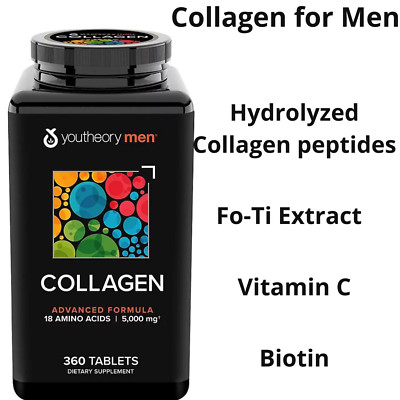Youtheory Men's Collagen 5000 mg + Fo-Ti extract Vitamin C with Biotin 360 tabls