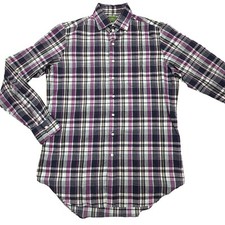SID MASBURN Button Shirt Mens Medium Purple Plaid Long Sleeve Cotton Linen