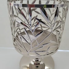 Bath & and Body Works VINE LEAF PEDESTAL 3-Wick Candle Holder~ NEW ~Silver
