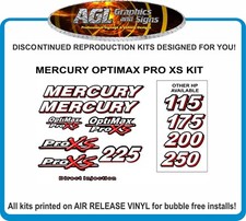 MERCURY OPTIMAX 225 XS Outboard Decal Kit  reproduction  250 175 200