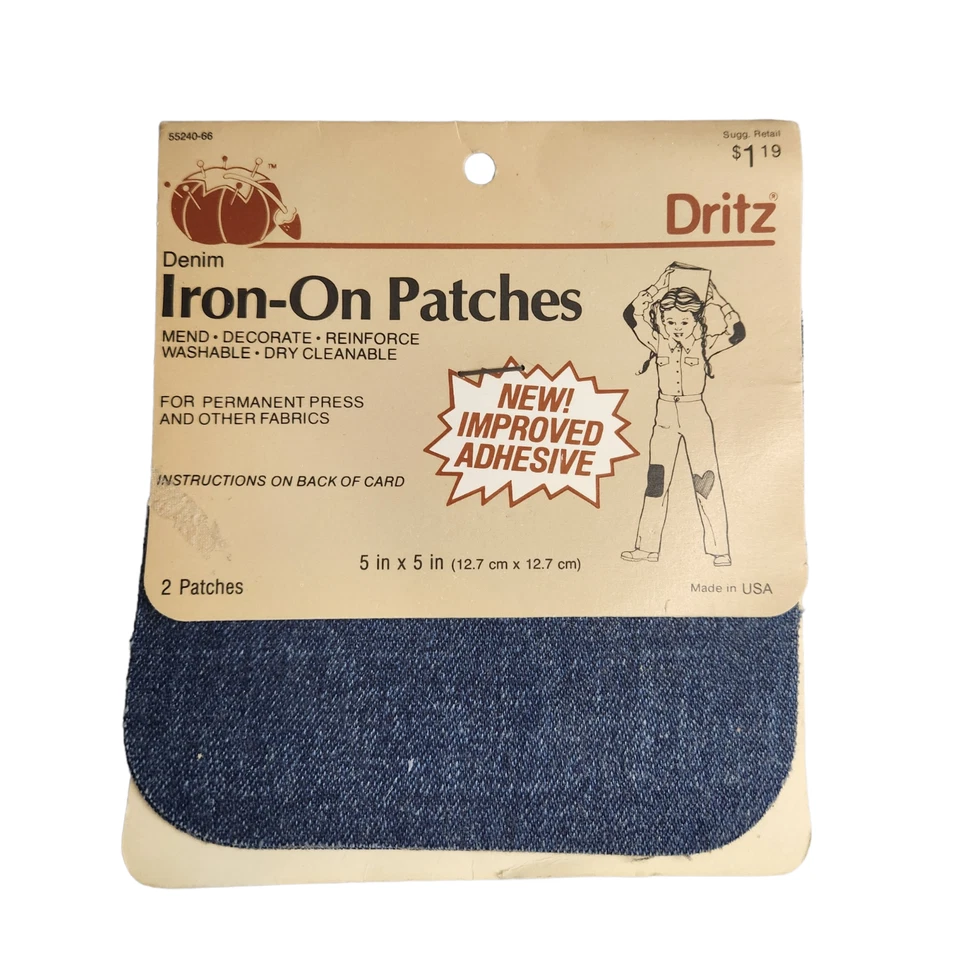 Lot of 4 Vintage Packages of 2 5x5 Dritz Denim Iron On Patches 55240 - Image 2 of 4