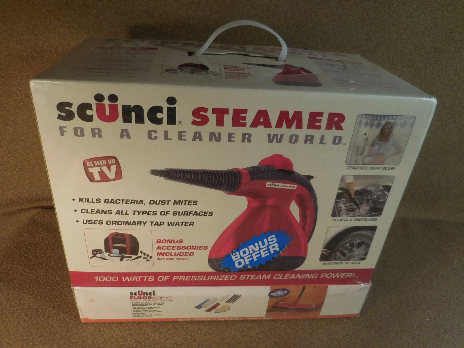 SCUNCI Steamer Steam Cleaner w Bonus Floor Mop Kit Sealed