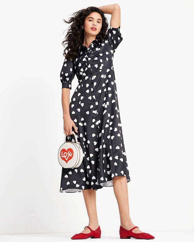 Abito Camicia Kate Spade Cuori Sparsi Bianco e Nero Taglia UK 8 Nuovo con etichette Nuovo