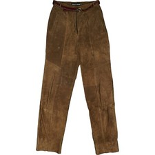 Giorgio Mobiani 36 L30 Leather Trousers Brown Ladies Traditional High Rise w Belt W26 S