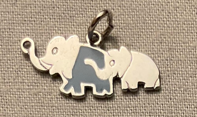 LITTLE ELEPHANTS Jewelry Charm or Pendant - Pewter & Enamel Flat Charm ¾"x ⅜"