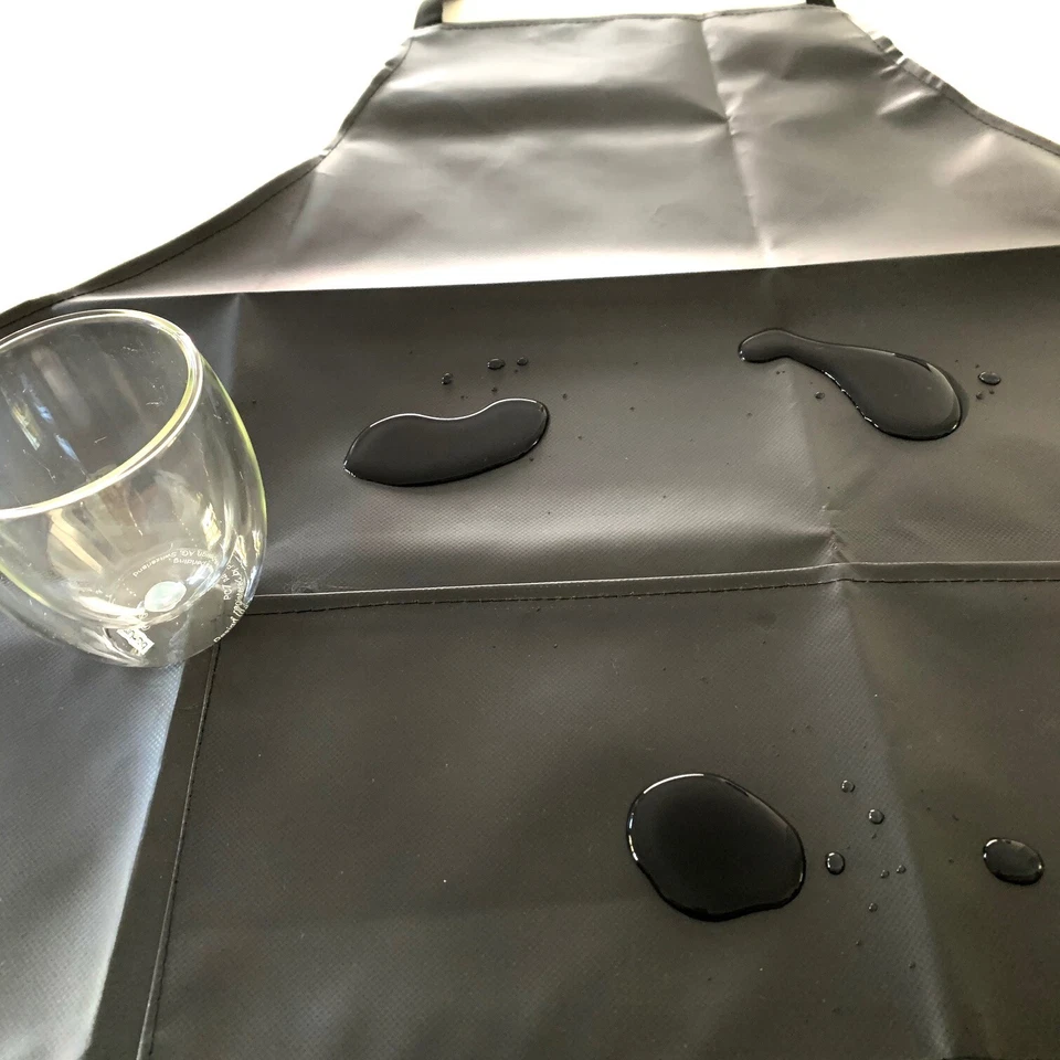 DELANTAL IMPERMEABLE LAVABLE PVC RESTAURANTE BOLSILLO NEGRO COCINA BABERO ESCUELA COCINA Foto 3 de 4