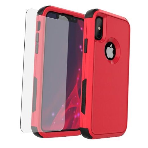 X-belmox for iPhone XR Case [Dropproof] [Shockproof] 3-Layers Heavy Red/Black