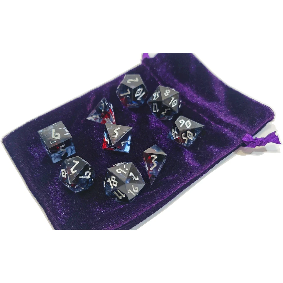 Handmade Resin Art 9-Piece Red Rhinestone Dice Set for RPG, Dungeons & Dragons - Image 3 of 4