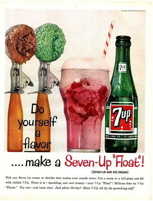 1961 7UP Soda Vintage Print Ad Do Yourself A Flavor Ice Cream Seven Up Float  