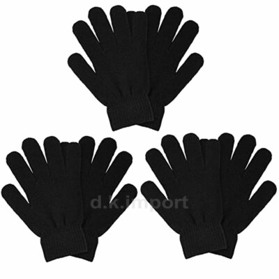 3 Pairs Men's Women Winter Warmer Knit Knitted Casual Gloves Stretch One Size 