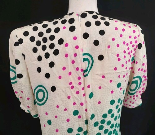 Vintage 80s Shirt Top Ildi Marshall SILK Blouse Polka Dot Padded Shoulder 10 - Picture 6 of 8