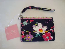 VERA BRADLEY Super Smart Mini Wristlet Wallet - Ribbons Navy Blue Pattern - NWT