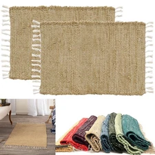 2 Pc Indian Chindi Area Rug Woven Cotton Mat Floor Bohemian Home Decor 20"X32"