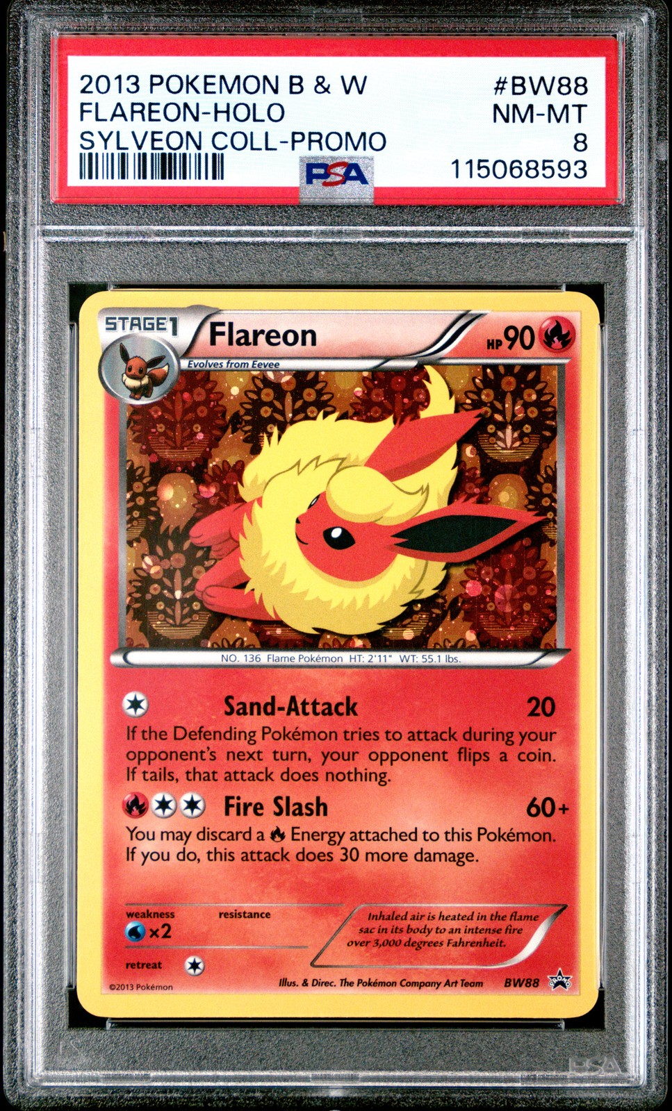 2013 POKEMON BLACK & WHITE PROMO SYLVEON COLLECTION #BW88 FLAREON-HOLO PSA 8