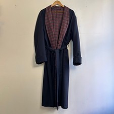Vintage Made in USA Navy Blue Medallion Print Tassel Belt Smoking Robe Size L