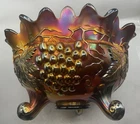 MAGNIFICENT VINTAGE CARNIVAL SIGNED NORTHWOOD PUR GRAPE & CABLE LARGE FRUIT BOWL