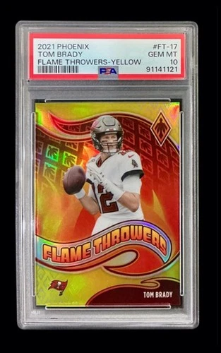 2021 panini phoenix #FT17 tom brady; flame throwers /75 yellow gold prizm PSA 10