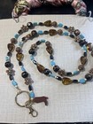 Beaded Women’s Lanyard Keychain Lobster Clasp Blue Brown Silver — photo 1