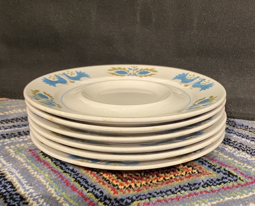 Vintage Mikasa Mediterrania Blue Bird Saucers Set of 6 1960s Folk Bluebird Japan - Picture 2 of 22